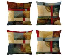 WOMHOPE Set von 4 Vintage Geometrische Dekorative Überwurf-Kissenbezüge Kissenbezüge 45,7 x 45,7 cm für Wohnzimmer, Couch und Bett Country Rustic 18 Geometric