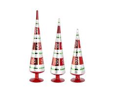 K&K Interiors 54006K Schneeflockenfiguren für Tisch, Glas, glänzend, Rot/Grün, 3 Stück