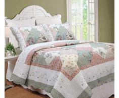 Cozy Line Home Fashions Floral Patchwork Grün Pink Burgund Land, 100% Baumwolle Quilt Betten Set, Überwurf Tagesdecke, Wendedecke, Gewelltem Rand, Geschenke für Frauen Twin - 2 Piece Celia Tiffany