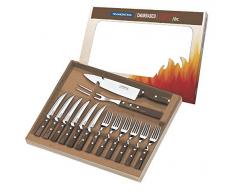 Tramontina 29899/211 BBQ Grillbesteck, Set 14 teilig, Grillset mit Steakbesteck, Tranchiergabel und Tranchiermesser, FSC, Edelstahl, Echtholz
