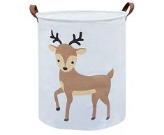 Sanjiaofen Große Aufbewahrungskörbe, Leinenstoff, Wäschekorb faltbar, Aufbewahrungskörbe für Zuhause, Büro, Spielzeug, Heimdekoration REH/Hirsch