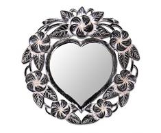 NOVICA 262493 Wandspiegel Frangipani Herz Schwarz