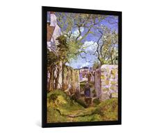 Gerahmtes Bild von Camille Pissarro Bäuerin mit Schubkarre, Maison Rondest, Pontoise (Landschaft bei Pontoise), Kunstdruck im hochwertigen handgefertigten Bilder-Rahmen, 70x100 cm, Schwarz matt