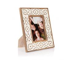 Penguin Home Handcrafted Weißer geschnitzter Holzrahmen 13 x 18 cm (5x 7) - Glasfenster - Wahl zwischen Quer- und Hochformat - Freistehend oder montiert - Elegant gestaltete Bordüre