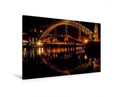 Calvendo Premium Textil-Leinwand 120 cm x 80 cm Quer, Porto bei Nacht, Fotografie von Nicola Furkert, auf Leinwand mit Keilrahmen | Wandbild, Bild auf Stadt: Die Brücke Dom Luís I Orte Orte