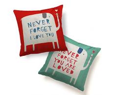 HUABEI Kissenhülle für Paare, nie vergessen Sie Nicht, DASS ich Dich Liebe, Bedruckt, Elefant, Liebe, Festival, Hochzeit, Party, Geschenk, Dekoration für Sofa, Couch Stuhl, Auto, 2 Stück, Rot Blau