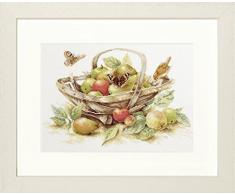 LANARTE PN Zählmusterpackung Korb mit Äpfeln Kreuzstichpackung, Baumwolle, Mehrfarbig, 39 x 29 x 0.3 cm