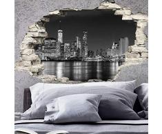 Sticker 3D Effekt | Wandaufkleber New York Skyline - Tapete Dekoration optische Täuschung Raum und Wohnzimmer | 60 x 90 cm