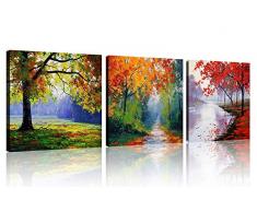 QICAI 4 Jahreszeiten Baum Leinwand Wand Kunst Öl Gemälde Gedruckte Bilder gedehnt für Home Dekoration Bereit zu Hängen, jedes Stück 30,5 x 30,5 cm 3/Set