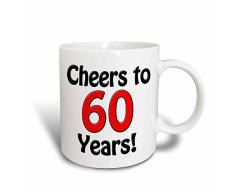 3dRose Cheers bis 60 Jahre Kaffeebecher, 15 Oz, Keramik, rot, 11,43 x 8,45 x 12,7 cm