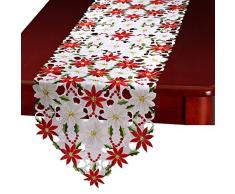 SUNTRADE Tischläufer, rechteckig, Bestickt, Weihnachtsstern und Stechpalmen-Tischläufer für Weihnachtsdekorationen, 38 x 69 cm
