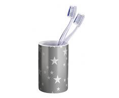 Wenko Zahnputzbecher Stella Zahnbürstenhalter, für Zahnbürste und Zahnpasta, Keramik, Ø 6, 5 x 11 cm, grau