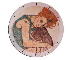 Artopweb Schiele - Sitzende fra Wanduhren, Holz, Multifarbiert Maßnahmen: 60 x 60 cm