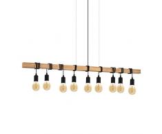 EGLO Pendellampe Townshend, 9 flammige Vintage Pendelleuchte im Industrial Design, Retro Hängelampe aus Stahl und Holz, Farbe: Schwarz, braun, Fassung: E27