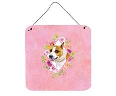Carolines Treasures Türaufhänger Bull Terrier rosa Blumen, Wanddekoration, Mehrfarbig