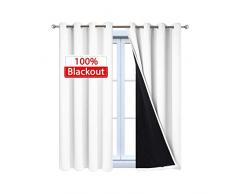 Yakamok 100% Verdunklungsvorhänge, Thermo-Isolierung, schalldämpfende Vorhänge, komplett lichtblockierende Vorhänge mit schwarzem Futter für Schlafzimmer W52 x L45 reinweß