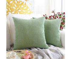 MERNETTE Kordsamt, weich, dekorativ, quadratisch, Kissenbezug, Heimdekoration, Dekoration für Sofa, Couch Bett, Stuhl 22x22 Bean Green