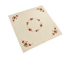 Reines Leinen Tischdecke Topper, mit Stickerei/Bio Leinen/beige/mohn/100% Leinen, Textil, beige, 90x90 cm (35x35)