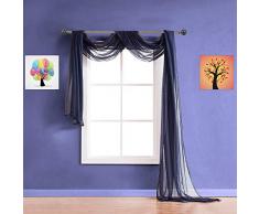 Warm Home Designs Schal für Fenster, hochwertig, durchsichtig, Beige Extra langer Volant Schal sieht toll als Fensterdekoration für jeden Raum im Haus., Polyester-Mischgewebe, marineblau, 1 Scarf: 56 x 216
