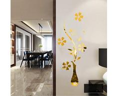 Yinasi 3D DIY Acryl-Kristall-Wandaufkleber, Gold, Luxus-Vase, Pflaumenblumen-Muster, abnehmbare Wanddekoration für Wohnzimmer, Eingang, Schlafzimmer, TV-Wand, Wandbild, Tapete, Kunst-Aufkleber, Heimdekoration