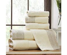 Amrapur Overseas Handtuch-Set mit Spitzensaum, 600 g/m², elfenbeinfarben/Leinen, 6-teilig
