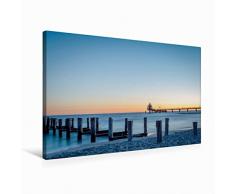 Premium Textil-Leinwand 75 cm x 50 cm quer Seebrücke Zingst im Morgenlicht | Wandbild, Bild auf Keilrahmen, Fertigbild auf echter Leinwand, Leinwanddruck