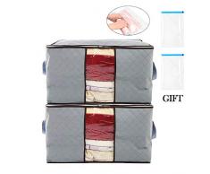 LKBOX Aufbewahrungsbeutel, faltbar, für Kleidung, Decke, Aufbewahrung, Organizer, Jumbo-Griffe, zum Aufbewahren und Schützen von Kleidung, mit Reißverschluss, verstärkt, für Betten, Schlafzimmer, Unterbett, 3 Stück, Grau Grey 2 Pack