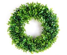 Bhappy Künstlicher grüner Blätterkranz Buchsbaumkranz Eukalyptuskranz Lavendelkranz 38,1 cm für Außentür Haus Wand Fenster Hochzeit Landhaus Dekor Eukalyptus 38,1 cm
