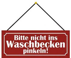 Schatzmix Bitte Nicht ins Waschbecken pinkeln Metallschild 27x10 mit Kordel Blechschild, Blech, Mehrfarbig, 27x10 cm