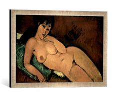 Gerahmtes Bild von Amedeo Modigliani Akt auf blauem Kissen, Kunstdruck im hochwertigen handgefertigten Bilder-Rahmen, 60x40 cm, Silber Raya