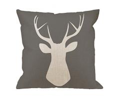 HGOD DESIGNS Kissenbezug, Wald-Hirschkopf, Baumwollleinen, quadratisch, Standard-Kissenbezug, Heimdekoration, für Sofa, Sessel, Schlafzimmer, Wohnzimmer, 45,7 x 45,7 cm, Grau/Weiß
