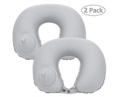 IMPORX 2 Stück Tragbare aufblasbares Kissen Reisekissen, U Nackenkissen, Hand-Press Kissen Wasserdicht für Flugzeug, Auto Reisen, Büro Nap Standard Size Grau