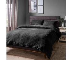 Sleepdown Teddy-Fleece-Bettwäsche-Set für Einzelbett, Anthrazit, Samt,