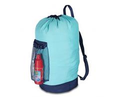 Daly Kate Rucksack Wäschesack, Wäscherucksack mit Schultergurten und Netztasche aus strapazierfähigem Nylon mit Kordelzug-Verschluss für College, Reisen, Wäschematte, Wohnung, Blau