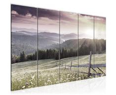 Bilder Sonnenaufgang Landschaft Wandbild 200 x 80 cm Vlies - Leinwand Bild XXL Format Wandbilder Wohnzimmer Wohnung Deko Kunstdrucke Grau 5 Teilig - MADE IN GERMANY - Fertig zum Aufhängen 606055c