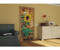 AG Design FTV 0042 Sonnenblume auf Ziegel, Papier Fototapete - 90x202 cm - 1 Teil, Papier, multicolor, 0,1 x 90 x 202 cm