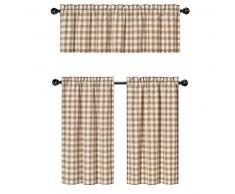 GoodGram 3 Stück Küchengardine und Volant im Landhaus-Stil, Baumwollmischung, (Toast)