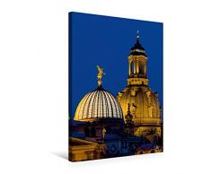 Calvendo Premium Textil-Leinwand 50 cm x 75 cm hoch, Dresden - Frauenkirche und Zitronenpresse | Wandbild, Bild auf Keilrahmen, Fertigbild auf echter Leinwand. der Zitronenpresse bei Nacht Orte Orte