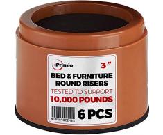 iPrimio Bett Möbel und Aufstehen, Rund, Aufzug bis 8,9 cm – Schützen Böden und Oberflächen – strapazierfähigem ABS-Kunststoff und Rutschfeste Griff aus Schaumstoff – Sicher Stapeln Brown 6 Pack Braun