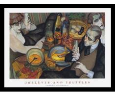 Buyartforless Juarez Machado Kunstdruck, gerahmt, Motiv: Omelette und Trüffel, 32 x 24 cm, abstrakte Figurative Malerei, Restaurant, Abendessen, Toasting Champagner, Weingläser, Braun