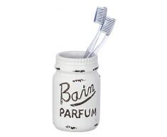 Wenko 23429100 Lavars Zahnputzbecher-/ Zahnbürstenhalter, für Zahnbürste und Zahnpasta, Keramik, 7,5 x 12 x 7,5 cm, Creme