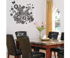 INDIGOS 4052166140768 Wandtattoo w651 Partei schöne Schmetterlinge und Blumen Wandaufkleber 120 x 115 cm, schwarz