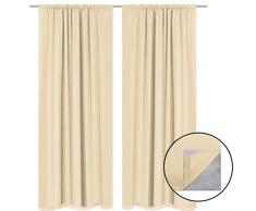 vidaXL 132233 2X Verdunkelungsvorhang Doppellagig 140x175cm Beige Ösenschal Vorhang, Gewebe, Beigeä, Größe: 140 x 175 cm (B x H)