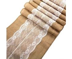 WINMI Tischläufer aus Jute, Spitze, 30,5 x 108 cm, Sackleinen, Tischläufer für Thanksgiving Weihnachten, Hochzeit, Party, Zuhause, Esstisch, Dekoration
