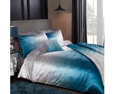 Sleepdown Velvet-Bedding Single-Blue Ombre-Samt-Bettwäsche-Set – Einzelbett – Blau