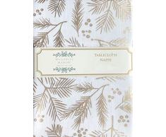Wellesley Manor Stoff-Tischdecke, Weihnachtsmuster, Metallic-Gold, Kiefernzweige, Gebäck, Beeren, cremefarbener Hintergrund 152,4 x 213,4 cm