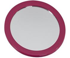 SANWOOD Nelly Kosmetikspiegel 5-Fach Vergrößerung Aufsatzspiegel mit Saunäpfen und farbigem Rand, Acryl, Himbeer, 15.7 x 15.7 x 2.5 cm