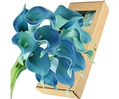 FiveSeasonStuff Calla-Lilien, künstliche Blumen, Hochzeit, Brautstrauß, Heimdekoration, Party, Blumenarrangements, 15 Stiele cerulean-blau