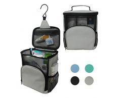 Terra Home tragbarer Duschkorb – großes Fassungsvermögen, schnell trocknend, schimmelresistent mit Metallhaken – Duschtasche zum Aufhängen, wasserdicht, atmungsaktives Netzgewebe, für Fitnessstudio und Studentenwohnheim grau