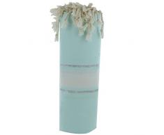 LES POULETTES Fouta Badetuch Grün Wasser Baumwolle Weiß und Silber Lurex Streifen